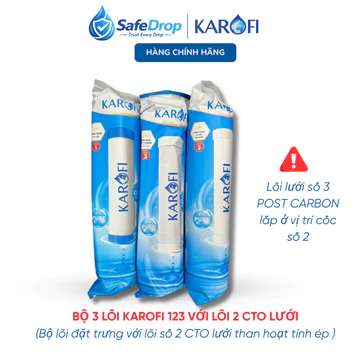 Bộ 3 Lõi Lọc Nước Karofi 123 Với Lõi Số 2 CTO Lưới (Lõi 3 Post Carbon) Dùng Cho Model S-S038, O-P1310, X39, O07...