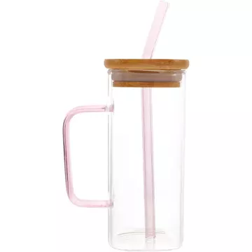 Cốc uống nước thủy tinh 40oz cốc có tay cầm lọ thủy tinh mason cốc cốc thủy tinh có nắp cốc trong suốt cốc nước có thể tái sử dụng cốc rơm tiện lợi Vỏ tre có nắp du lịch