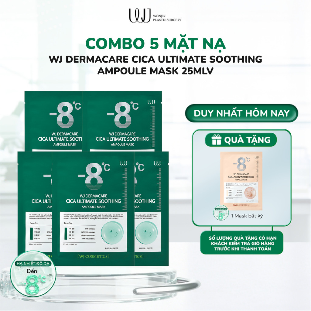 Combo 5 Mặt nạ hạ nhiệt da tức thì - 8 độ WJ Dermacare Ampoule Mask 25ml [FS]