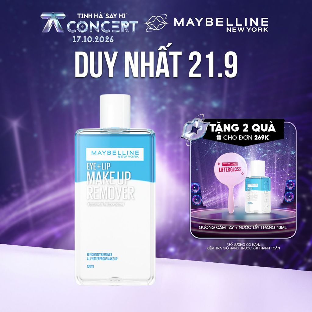 Nước tẩy trang mắt và môi Maybelline New York Eye & Lip Makeup Remover 150ml