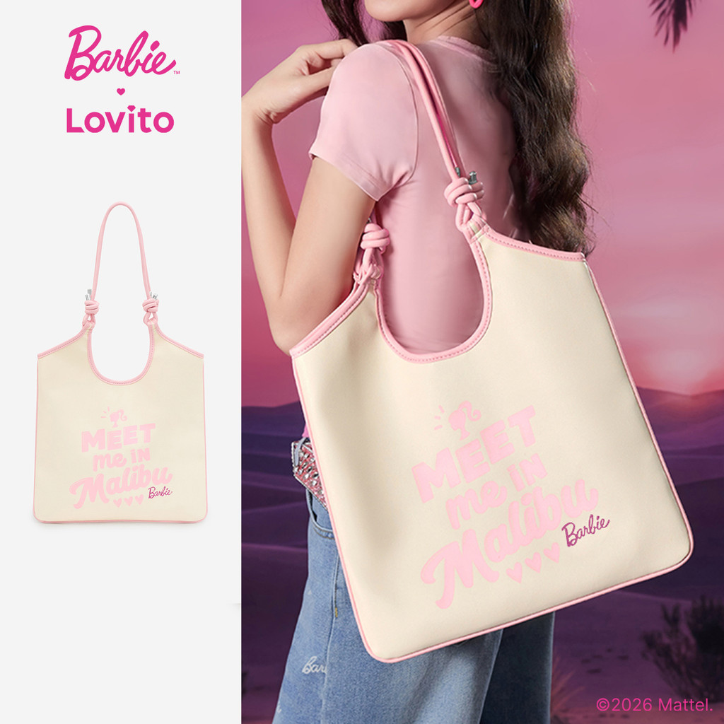 Barbie™ X Lovito Túi Xách Đeo Vai Bằng Chất Liệu Pu Viền Tương Phản Màu Trắng Ngà Thích Hợp Cho Du Lịch Sinh Hoạt Hàng Ngày Thời Trang Hàn Quốc Đi Học/học Sinh Dành Cho Nữ LBL5AD038