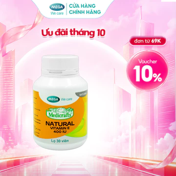 Viên uống bổ sung Vitamin E Mega We Care MEDICRAFTS® NATURAL 400 IU bổ sung dự phòng và thiếu hụt E (30 viên) – TPBVSK