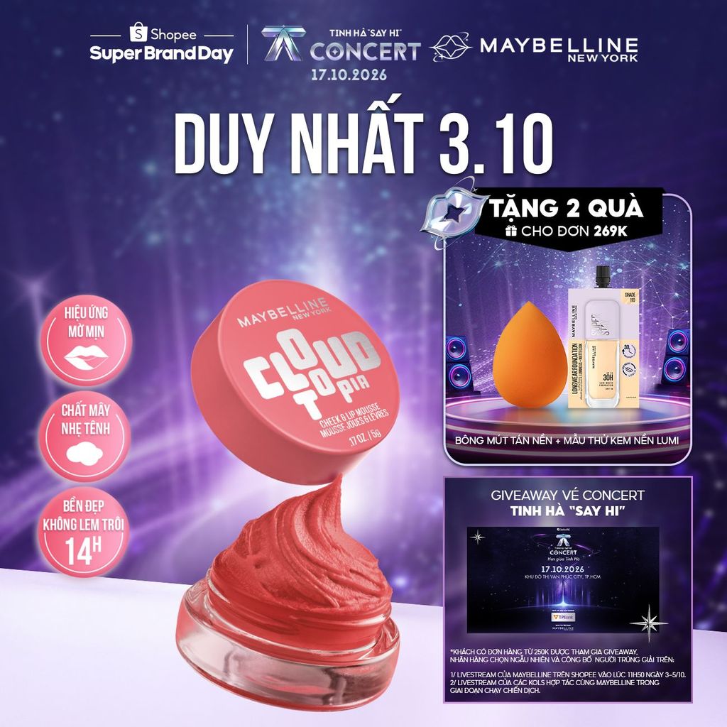 Son Mây Đa Năng Dạng Hũ Mịn Lì Bền Màu Cloudtopia Maybelline New York 5g