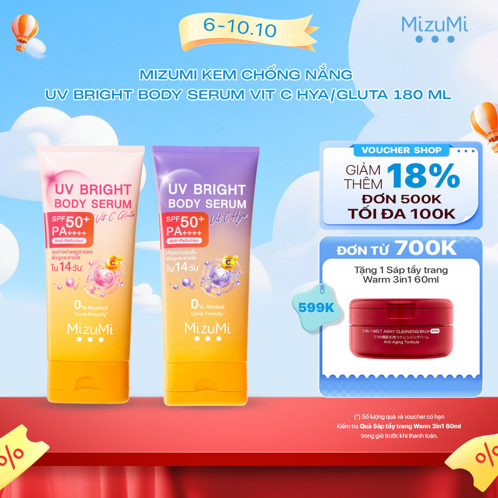 MizuMi Kem Chống Nắng UV Bright Body Serum Vit C HYA/GLUTA 180 ml