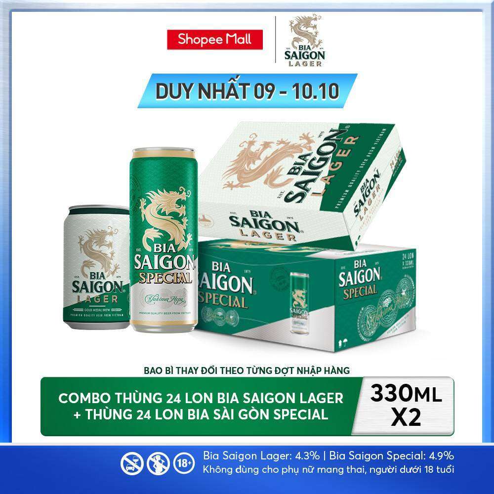 Nồng Độ Cồn 4.3% - Combo 1 Bia Saigon Lager 330ml + Nồng Độ Cồn 4.9% - 1 Bia Saigon Special 330ml