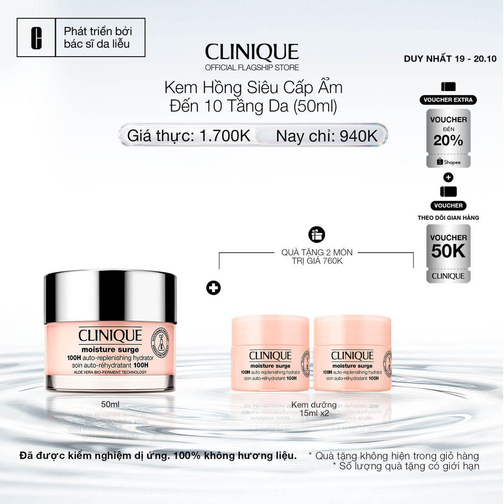 Kem hồng dưỡng ẩm tức thì 100H Clinique Moisture Surge 100H Auto-Replenishing Hydrator - Moisturizer (30ml, 50ml, 75ml)