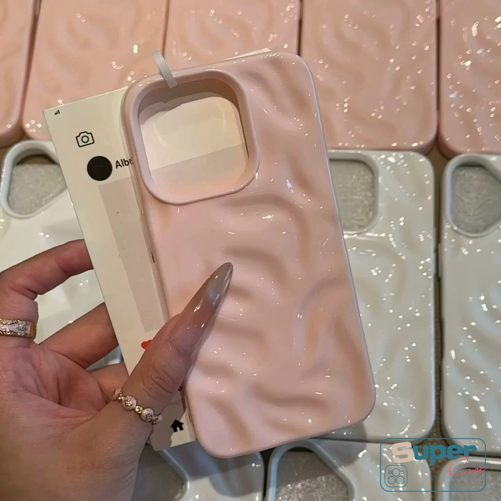 Ốp Lưng Tương Thích Cho IPhone 11 13 16 15 12 14 Pro Max 14 15 12 16 13 Pro 7Plus 16 14 7 15 8 Plus SE 2020 Thời Trang Đơn Giản Macaron Wave Ruffle Water Silicone Glossy Soft Cover