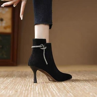 Giày Bốt Ngắn Nữ Mũi Nhọn Cao Gót 34-43 Size Lớn
