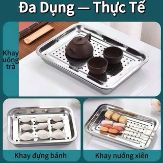Khay trà, khay úp ly cốc 2 lớp, có ngăn ráo nước, chất liệu inox siêu bền