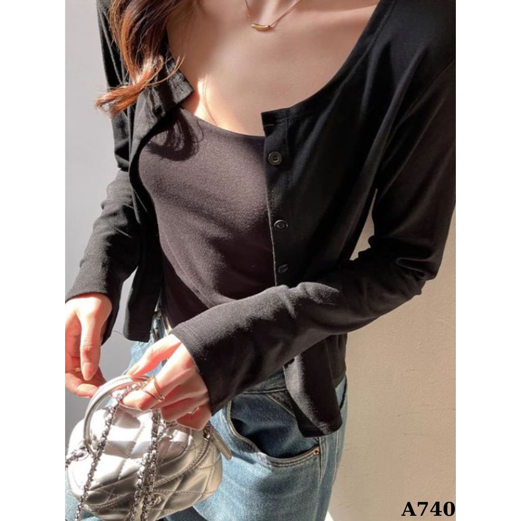 Áo Khoác Cardigan Nữ Basic Trơn Dáng Dài Có Cúc Cotton Mịn Nhiều Màu Hằng Ngày_A740