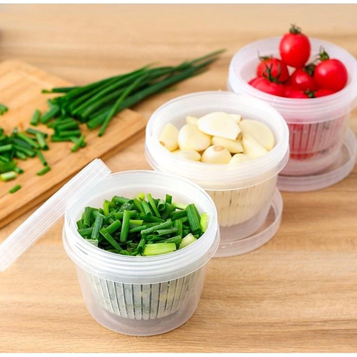 Combo 3 Hộp nhựa đựng hành tỏi ớt trong suốt - có khay ráo nước - bảo quản thực phẩm khô ráo