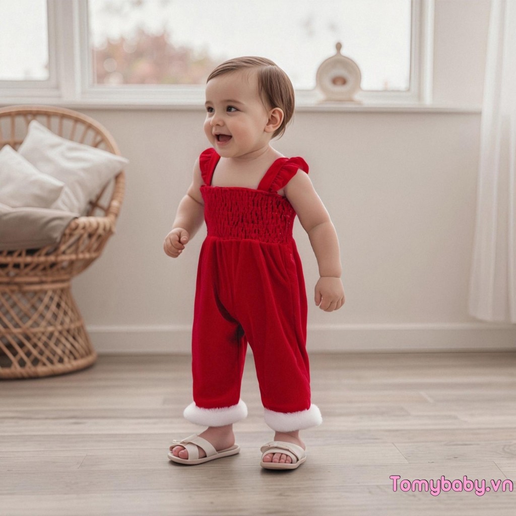 Quần yếm Giáng sinh cho bé gái mới biết đi Áo liền quần dài đầy đủ