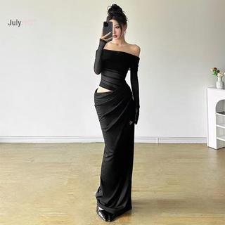 Váy một vai lưới dài phong cách Pháp