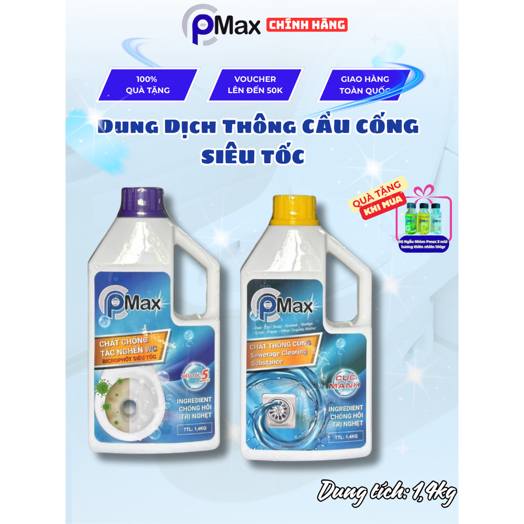Dung Dịch Thông Cầu Cống Pmax Siêu Tốc 1.4kg - Thông Nghẹt Bồn Cầu, Ống Thoát Nước, Hiệu Quả Nhanh