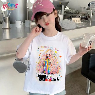 ÁO Thun Cotton MớI Cho Bé GáI ThiếT Kế HọA TiếT In áO Tay NgắN Phù HợP áO Thun Cho Bé GáI