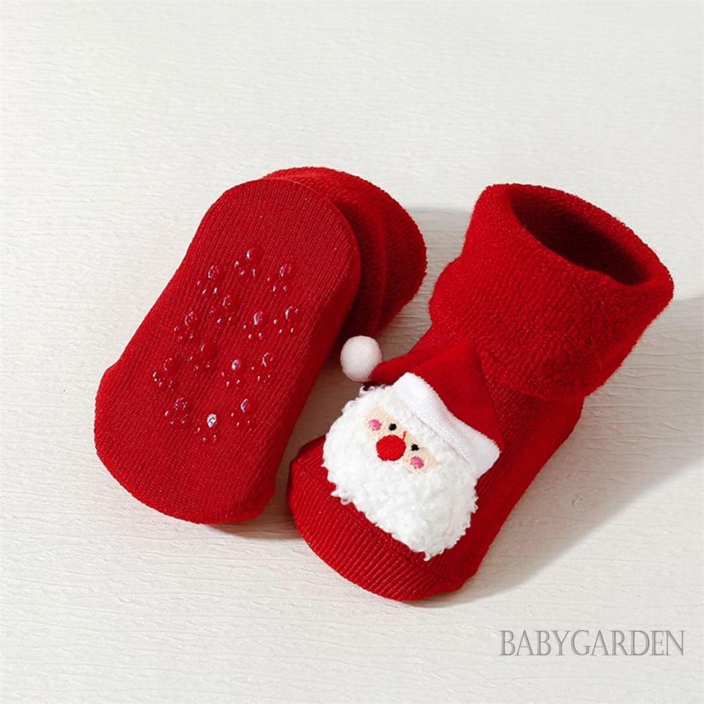 0-3years Cho Bé Giáng Sinh Đi Bộ Tất Ông Già Noel / Người Tuyết / Cây Trang Trí Dép Chống Trơn Trượt Ấm Áp