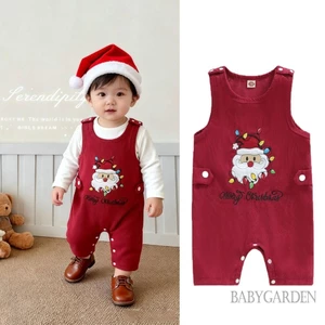 Bé Trai Bé Gái Giáng Sinh Tổng Thể Áo Liền Quần Santa Chữ Thêu Không Tay Cổ Tròn Jumpsuit