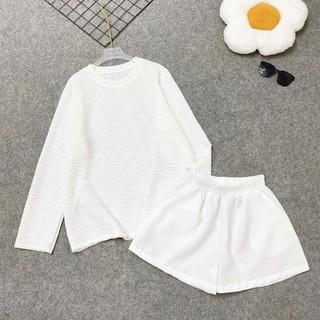 Đồ Bộ Bigsize Nữ Áo Thun Tay Dài Phối Quần Short Lưng Chun Form Rộng Cho Chubby A312+Q500