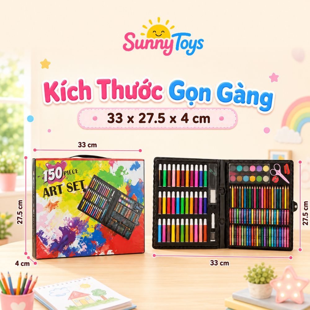 Bộ Bút Màu 150 Chi Tiết SunnyToys - Hộp Dụng Cụ Tô Vẽ Cho Bé Học Và Sáng Tạo