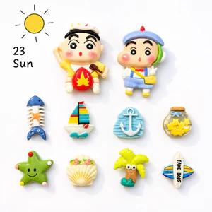 Set Charm Shin Summer Beach Adventure – Shin Cậu Bé Bút Chì Du Lịch Biển Mùa Hè Phong Cách Kawaii Resin Trang Trí Dép Ca