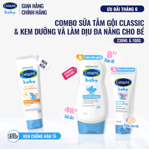 Combo 2 bước Sữa tắm gội dịu lành 230ml + Kem dưỡng ẩm làm dịu đa năng Cetaphil Baby 100Gr