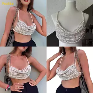 Pealike Thời Trang Dây Cổ Nhiều Lớp Ngọc Trai Tôn Tạo Bustier Ống Nữ Câu Lạc Bộ Đảng Cơ Thể Trang Sức Ngực C