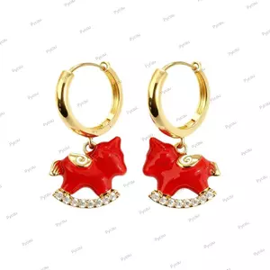 Bông tai vòng ngựa PYCOU, Thiết kế dầu nhỏ giọt Vòng cổ ngọc trai màu đỏ, Phong cách mạ điện dễ thương hợp thời trang Cung hoàng đạo Pony Charm Năm sinh
