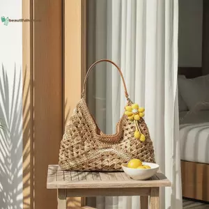 BeautifulHomeA Mùa Hè Độc Quyền Nữ Dệt Ống Hút Túi Đeo Vai Kích Thước Vừa Tay Cầm Túi Xách Đi Biển Kỳ Nghỉ Mua Sắm Ngoài Trời VN