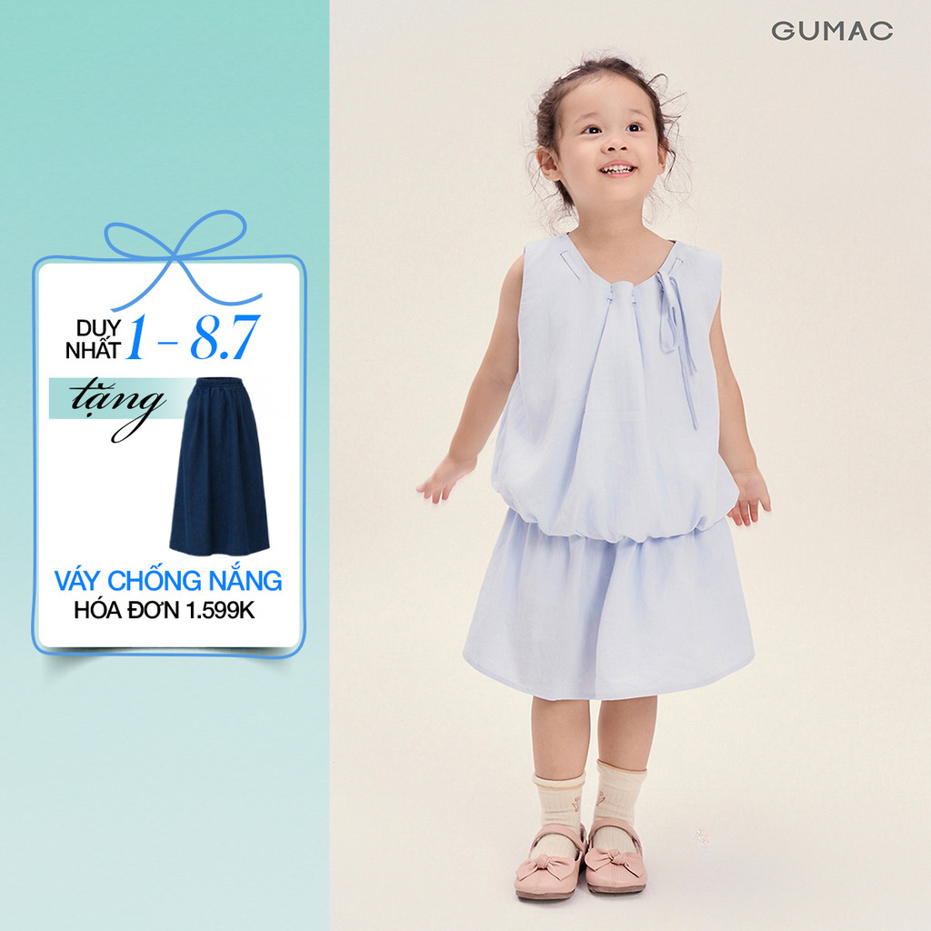 Set Lẻ Áo Kiểu Bé Gái GUMAC Form Bí Không Tay AKG04028 - Chân Váy Bé Gái GUMAC Form A Xòe 2 Tầng Nhún VKG04027