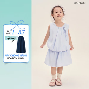 Set Lẻ Áo Kiểu Bé Gái GUMAC Form Bí Không Tay AKG04028 - Chân Váy Bé Gái GUMAC Form A Xòe 2 Tầng Nhún VKG04027