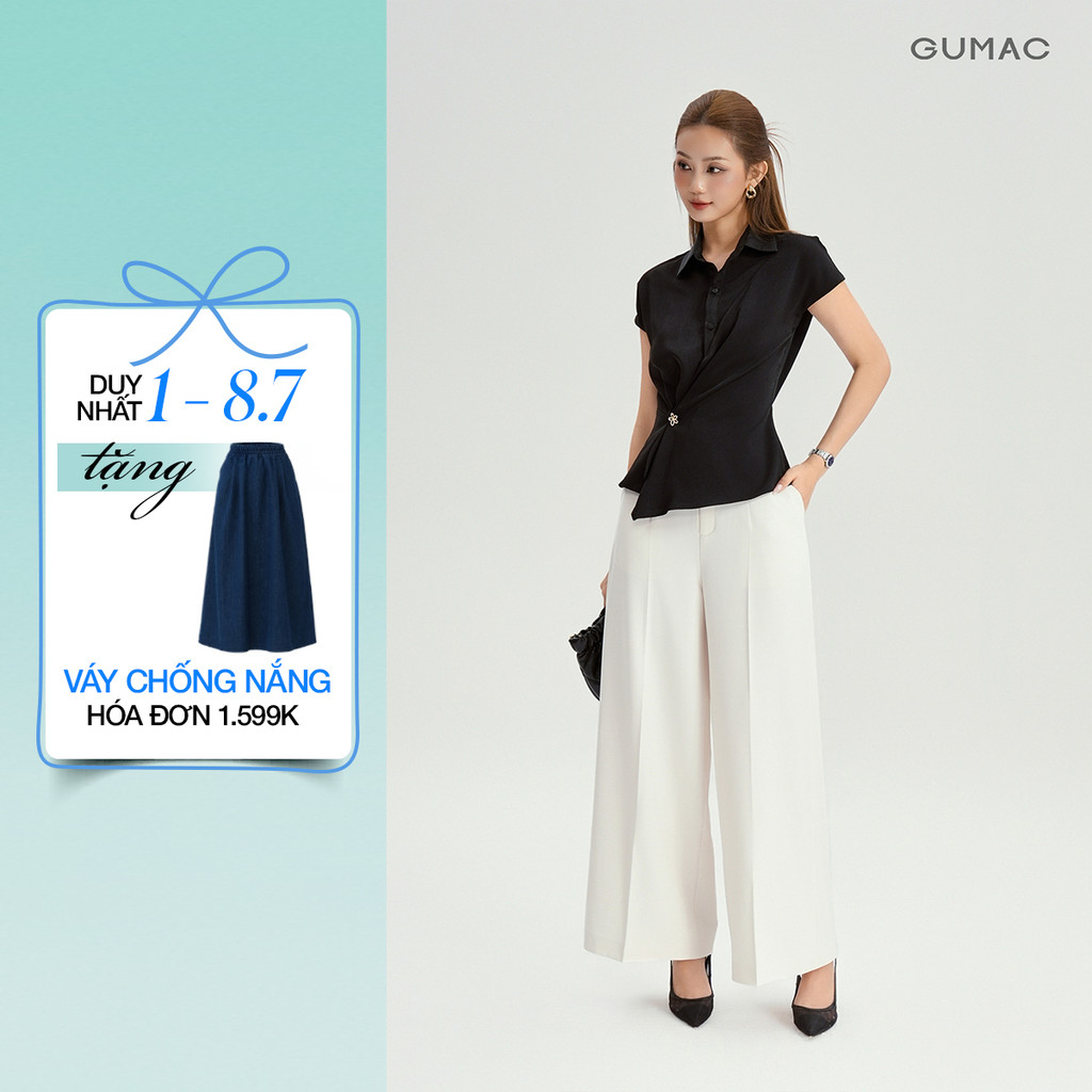 Quần Tây Nữ GUMAC Form Ống Suông Bản Lưng Rời Đỉa Kiểu Túi Dọc Tiện Lợi Phong Cách Công Sở Thanh Lịch QF11051