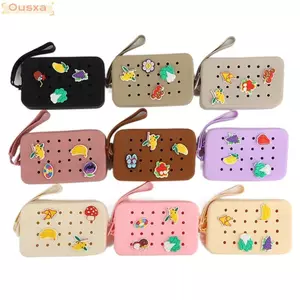 Hộp đựng thẻ OUSXA, Ví đựng tiền xu DIY đa chức năng, Túi thay đổi silicon có khóa kéo lỗ