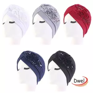 DWEL Hồi Giáo Mũ Turban Sequin Hoa Bonnet Bandana Đầu Quấn