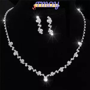 TMOY Bạc Phù Dâu Pha Lê Nelace Bộ Bông Tai Cưới Cô Dâu Trang Sức Trang Sức TMOY