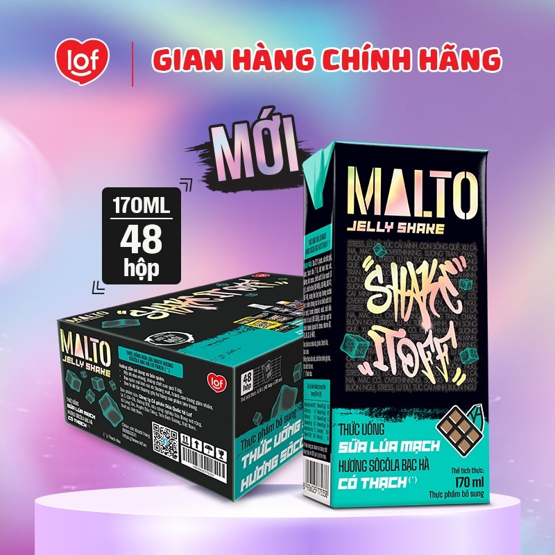 Sữa lúa mạch MALTO Jelly Shake Shake It Off hương sôcôla bạc hà có thạch thùng 48 hộp x 170ml