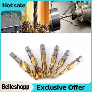 Belleshopp Vít Tap 6 cái Ren hệ mét M3-M10 Mũi khoan HSS phủ titan và mũi khoan 1/4 chuôi lục giác
