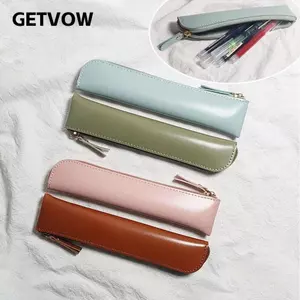 Túi đựng bút chì GETVOW, Bút chì mỏng mềm PU, Văn phòng phẩm sinh viên thực tế cổ điển Túi đựng bút dây kéo Phụ kiện văn phòng