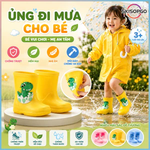 Ủng Đi Mưa Cho Bé Khủng Long Hoạt Hình Chống Trượt Chống Va Đập Thấp Cổ Phù Hợp Bé Trai Bé Gái