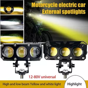{TB & Bag} Đèn LED chiếu sáng xe máy 3 mắt Đèn làm việc hai màu Hi / Low Beam Fog Light cho ô tô SUV Trus Đèn lái xe ống kính Mini.
