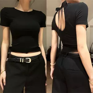 Áo thun ngắn tay cổ tròn rỗng nơ mùa hè Hot Girl Hot Girl Hot-Selling Niche Design Slim-fit Slimmer Look Hợp thời trang Top Women