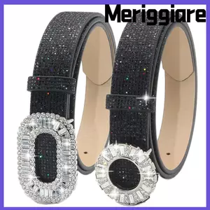 Thắt lưng da PU MERIGGIARE, Thắt lưng kim cương giả lấp lánh đa năng lấp lánh, Thời trang Bling Bling Thiết kế thương hiệu sang trọng Dây đeo thắt lưng nữ