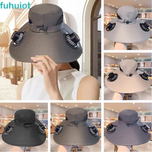 Mũ quạt năng lượng mặt trời FUHUIOT, Quạt kép có thể tháo rời Mũ chống nắng vành rộng, Độ bền lâu Bảo vệ tia cực tím 3 tốc độ Công suất gió cao Mũ xô câu cá đi bộ đường dài