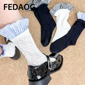 Tất xếp nếp mỏng FEDAOG, Tất ngắn thoáng khí hấp thụ mồ hôi, Tất mùa hè phong cách múa ba lê lưới Hàn Quốc