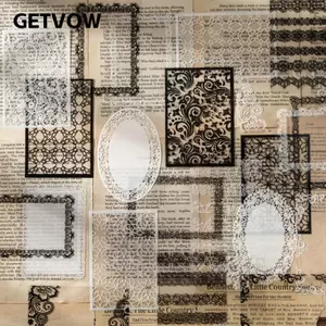 GETVOW 30 Cái Thêu Sò Trang Trí, Nhãn Dán Ren PET Đen Trắng, Sáng Tạo DIY Handmade Sáng Tạo Nền Giấy Tạp Chí Văn Phòng Phẩm