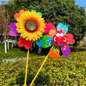 YOLOGO Cối xay gió khiêu vũ bướm đầy màu sắc, Đường kính 22 / 38cm Đa phong cách Cối xay gió hướng dương, Đồ chơi trang trí dã ngoại PVC Nâng cao Tiệc ngoài trời hai lớp Sân vườn Cối xay gió
