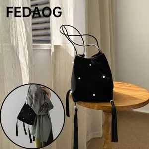 Túi xô nhung FEDAOG, Túi đeo vai tua rua nhung sang trọng, Dây rút thời trang Dây đeo chéo Thiết kế dây đeo kép Túi đeo chéo phong cách Trung Quốc Sử dụng buổi tối
