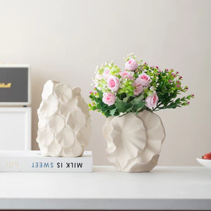 Bình gốm màu trắng mờ Hiện đại Tối giản Phong cách Bắc Âu Chậu hoa sáng tạo để trang trí phòng khách Trang trí nội thất mềm mại Thương mại điện tử xuyên biên giới