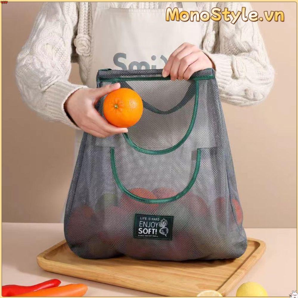 Túi lưới treo nhà bếp MONOSTYLE, Túi đựng rau củ quả dung tích lớn treo tường, Túi lưu trữ Polyester có thể tái sử dụng