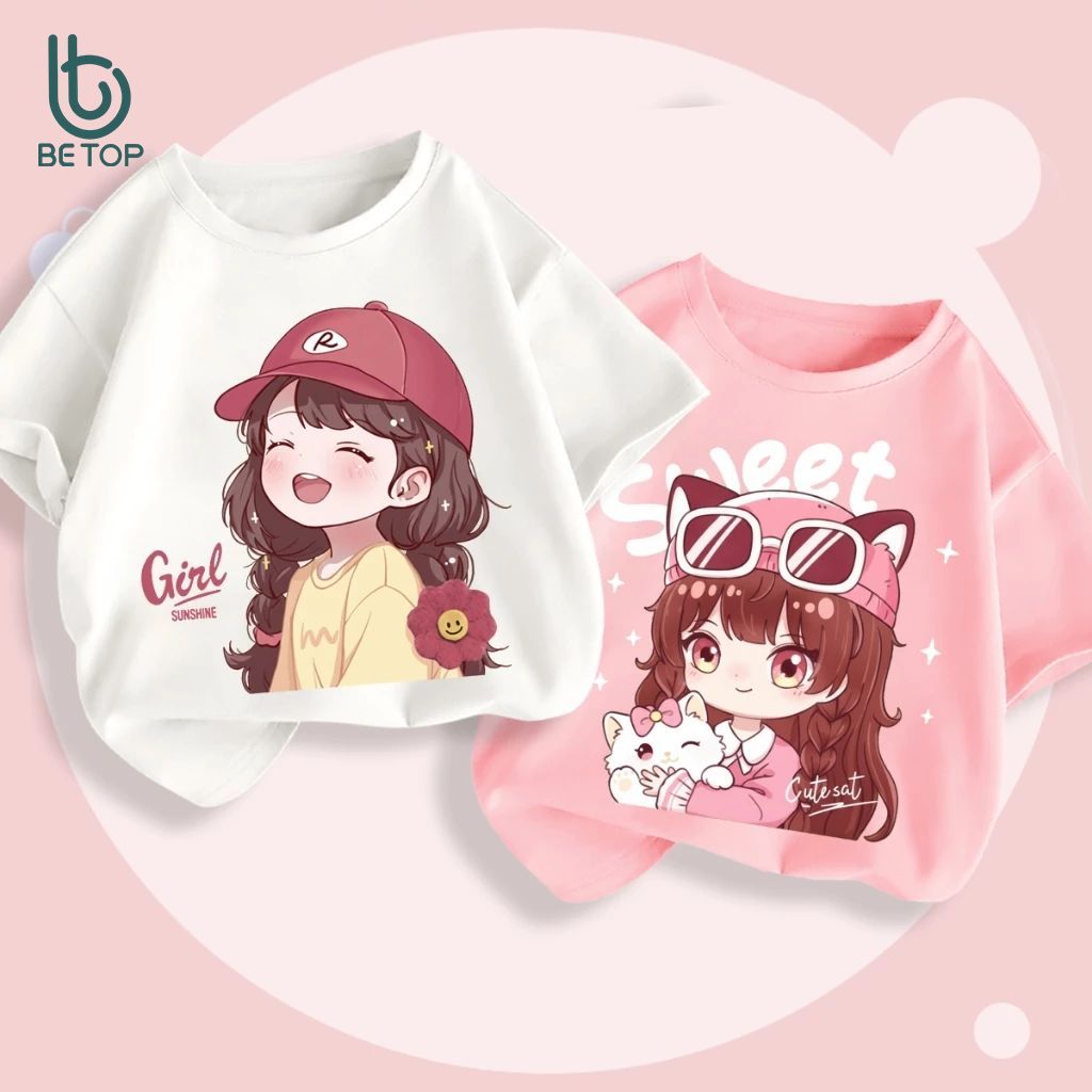 Áo Phông Bé Gái BETOP, Hình In Cute Siêu Hot, Chất Cotton Cao Cấp Mềm Mịn, Thoáng Mát, Bé Mặc Là Xinh
