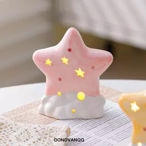 Đèn ngủ ngôi sao gốm DONOVANQQ, Đèn ngủ ngôi sao gốm phát sáng nhẹ nhàng mềm mại, Quà tặng xung quanh ấm áp Đèn ngủ gia đình hình ngôi sao Sử dụng phòng ngủ
